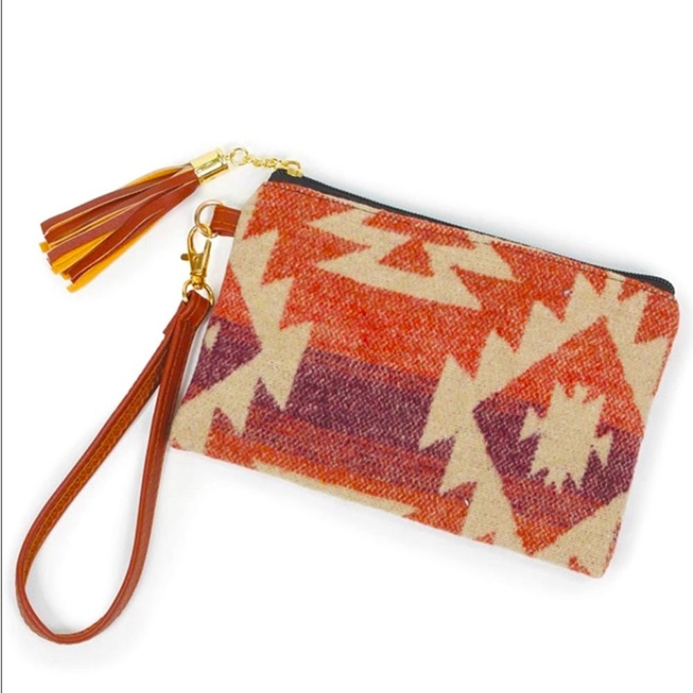 Aztec print canvas wristlet